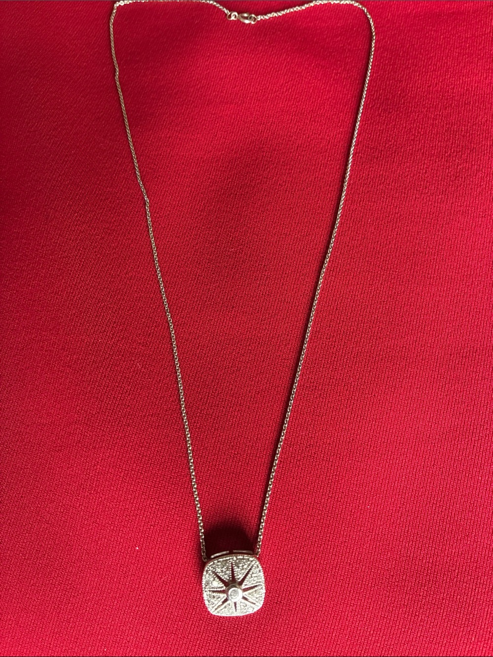Silver-tone Starburst Pendant Necklace, 9 1/4 inch drop length
